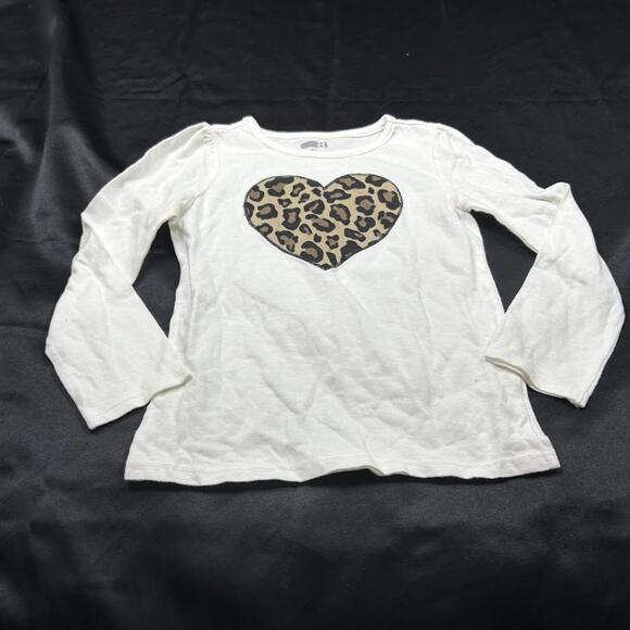 Crazy 8 Other - Crazy 8 Girls Long Sleeve White Shirt Cheetah Heart Graphic Size 5T
